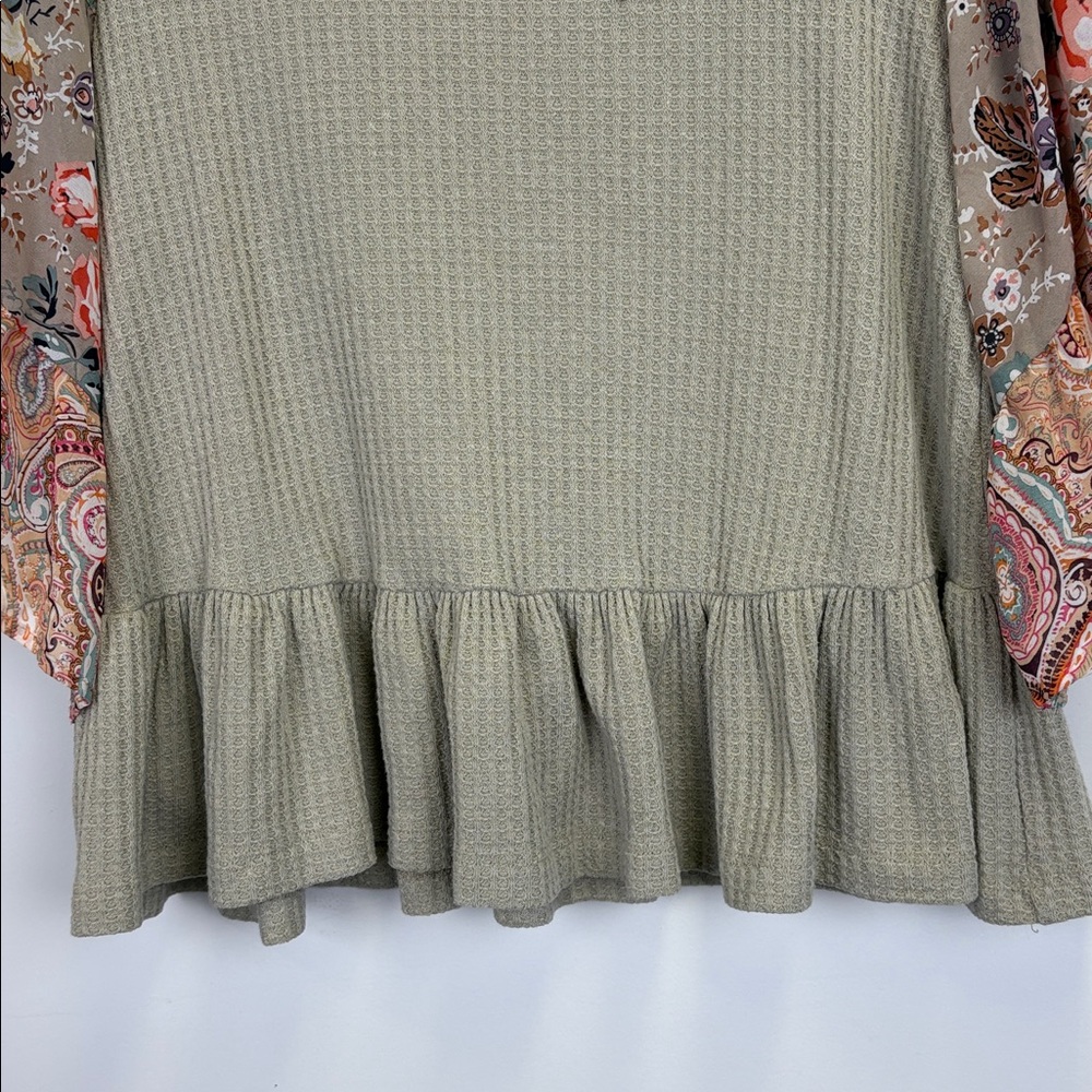 Umgee Boho Waffle Knit Top with Floral Trim bell sleeves/ Oversized Small - Picture 10 of 10